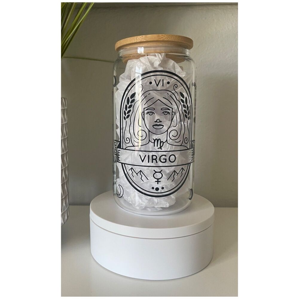 VIRGO Zodiac Astrology Tarot Style Sipper Clear Constellation Glass Tumbler